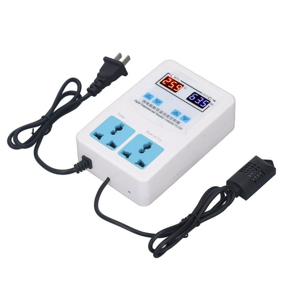 Régulateur d'Humidité de Température -2060 Degrés Celsius LCD Affichage Humidistat Thermostat AC 110-220V 2 Thermostat de Sortie de Relais Chauffage et Refroidissement pour Fermenteur Serre