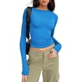 thumbnail image 1 of ORUYROP T-Shirts à Manches Longues pour Femmes Mode Automne 2023 Crop Tops Basiques Ajustés Y2K, 1 of 5
