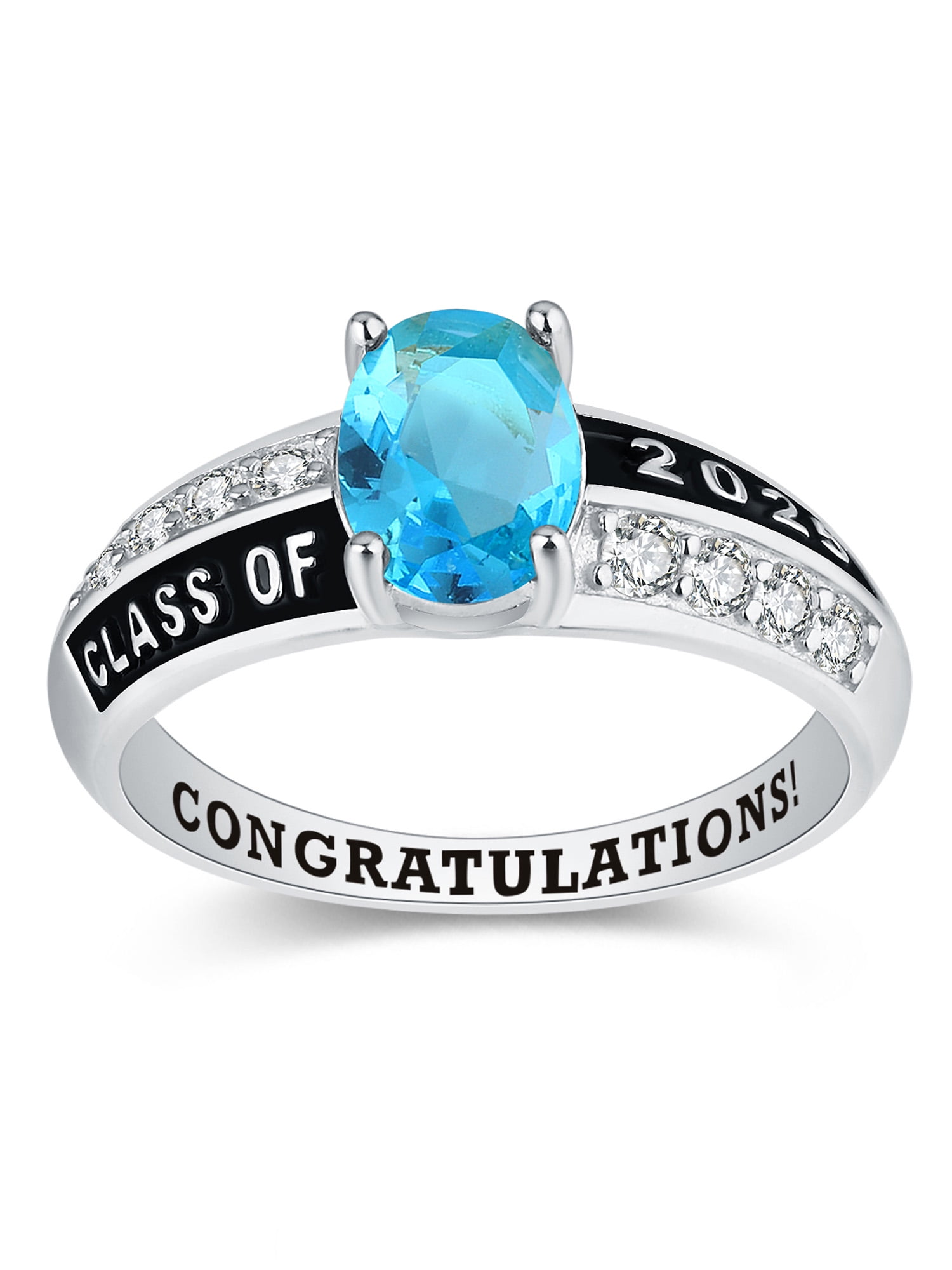 Mementos PJM Custom Women's Class Ring for High School and College-Sterling Silver/Platinum-Prestige