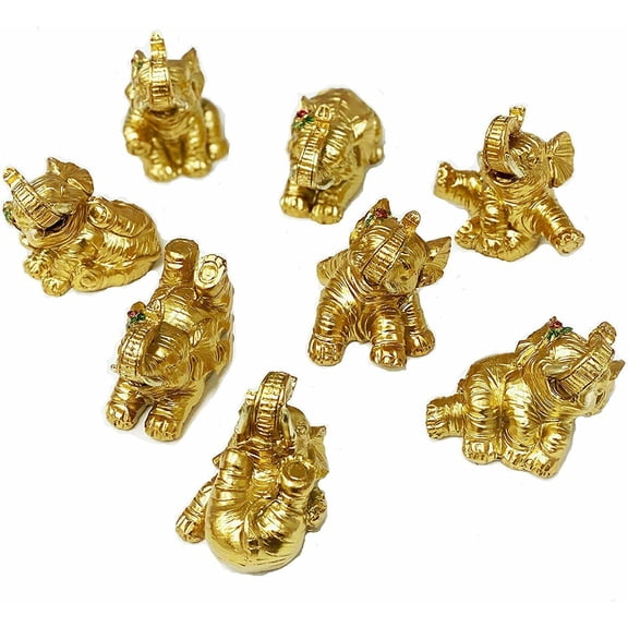 Various Style Playful Shing Gold Joyful Elephants Set 8 2" -Elegant Home Decor.