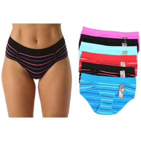 Just Intimates Seamless Bikini Underwear with Ruched Detailing Solids & Stripes (6 Pack) (XXX-Large)