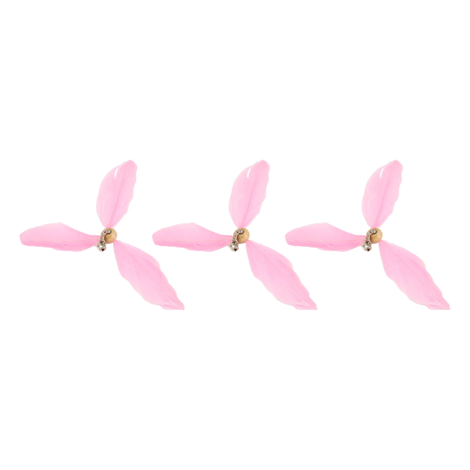 Unique Bargains 3pcs Cat Feather Plaything Cat Wand Replacement Feather W/ Bell for Pet Interactive Pink