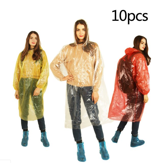 10 Pcs Imperméable Poncho de Pluie Adulte Jetable pour Randonnée Voyage Camping avec Capuche