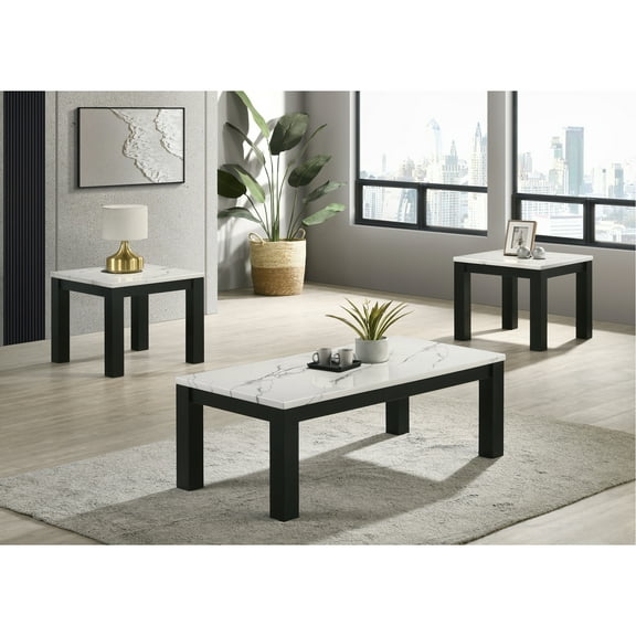 Stylish 3 Living Room Tables: White Faux Marble & Black Wooden Pieces Chic And Table With Rectangular Details