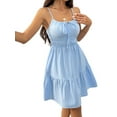 thumbnail image 2 of Womens Summer Spaghetti Strap Mini Dress Square Neck Sleeveless Smocked Waist Tiered Flowy Sundresses Blue M, 2 of 9