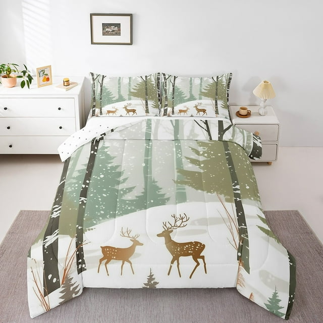 Erosebridal Ensembles de Couette de Chasse Cerf Orignal Format Simple, Couettes et Duvets Faune de la Jungle Forestière, Réversible 2 Pcs