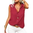 thumbnail image 3 of Sleeveless Women Solid Color Laple Button Down Casual Blouse Camisole With Pocket, 3 of 5