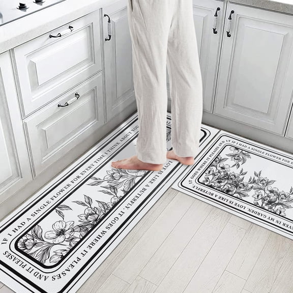 ERAMONG Kitchen Rugs, Cushioned Anti-Fatigue Kitchen Mats For Floor 2 Pieces, 17"x48" 17"x28", White