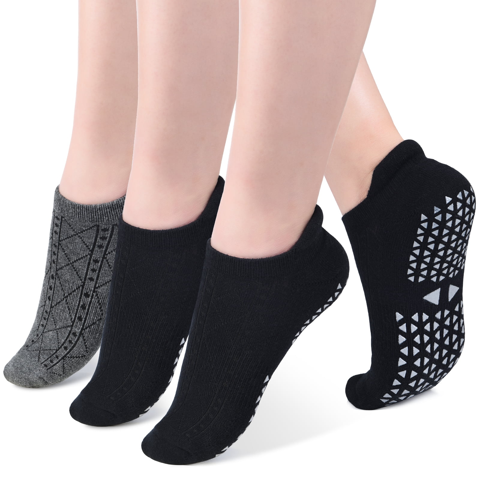 3 Pairs Non Slip Women Yoga Dance Exercise Cotton Socks Full Toe w/ Ankle Grip 