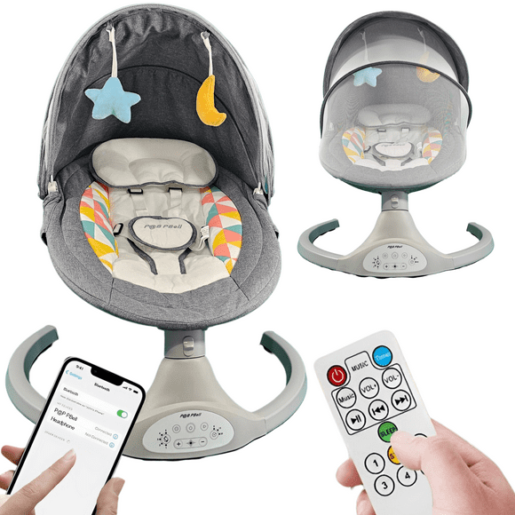Balançoire Électrique pour Bébé à 5 Vitesses avec Musique Bluetooth, Télécommande et Minuterie – Transat Portatif pour Nouveau-Nés jusqu'à 12 kg – Siège en Mousse Mémoire, Moteur Silencieux et Harnais à 5 Points (Gris)