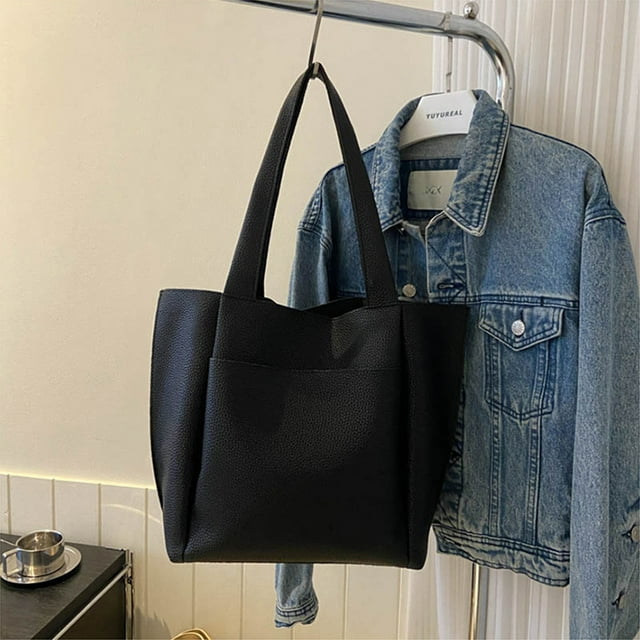 Becaristey Scratch-proof Handbags With Fine Stitching Wide Application Daily PU Bag Large Capacity Tote Bags black