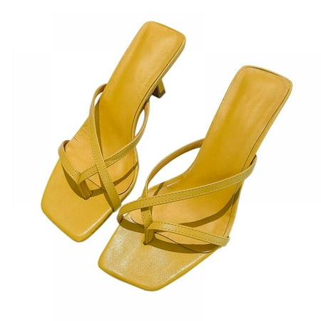 

Women slippers Summer Outdoor Flip Flops Square Toe High Heels Sandals PU Shoes