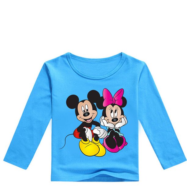 Camisetas de primavera para bebés, camisetas de manga larga con estampado de Mickey y Minnie de dibujos animados para niños y niñas, ropa para niños y niñas, camiseta, sudadera Autumn4T Gao Jinjia LED
