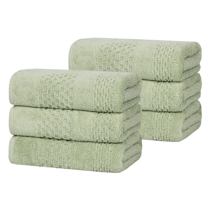 Superior Playa Zero Twist Cotton Solid Waffle Textured Absorbent Hand Towels, Set of 6, Green