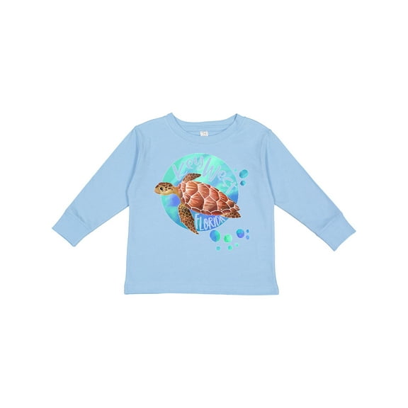 Inktastic Key West, Florida Swimming Sea Turtle with Bubbles Boys or Girls Long Sleeve Toddler T-Shirt