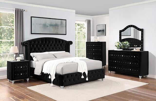 Transitional Black Solid Wood King Bedroom Set 6pcs FOA CM7130BK Zohar ...