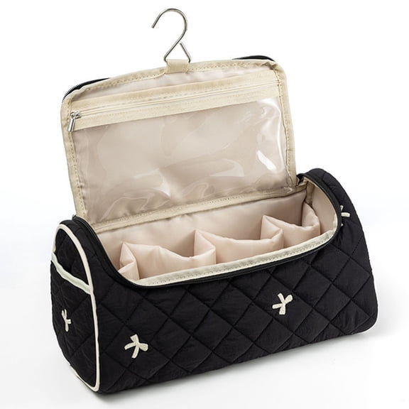 Yucurem Portable Cosmetic Bag with Hanging Hook, Large Capacity Travel Makeup Case Organizer with Handle and Divider, Toiletry Bag for Women Travel Daily Use