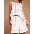 thumbnail image 6 of Women Short Sets 2 Piece Vacation Outfits Sleeveless Tank Top and Shorts Matching Set with Pockets White S, 6 of 7