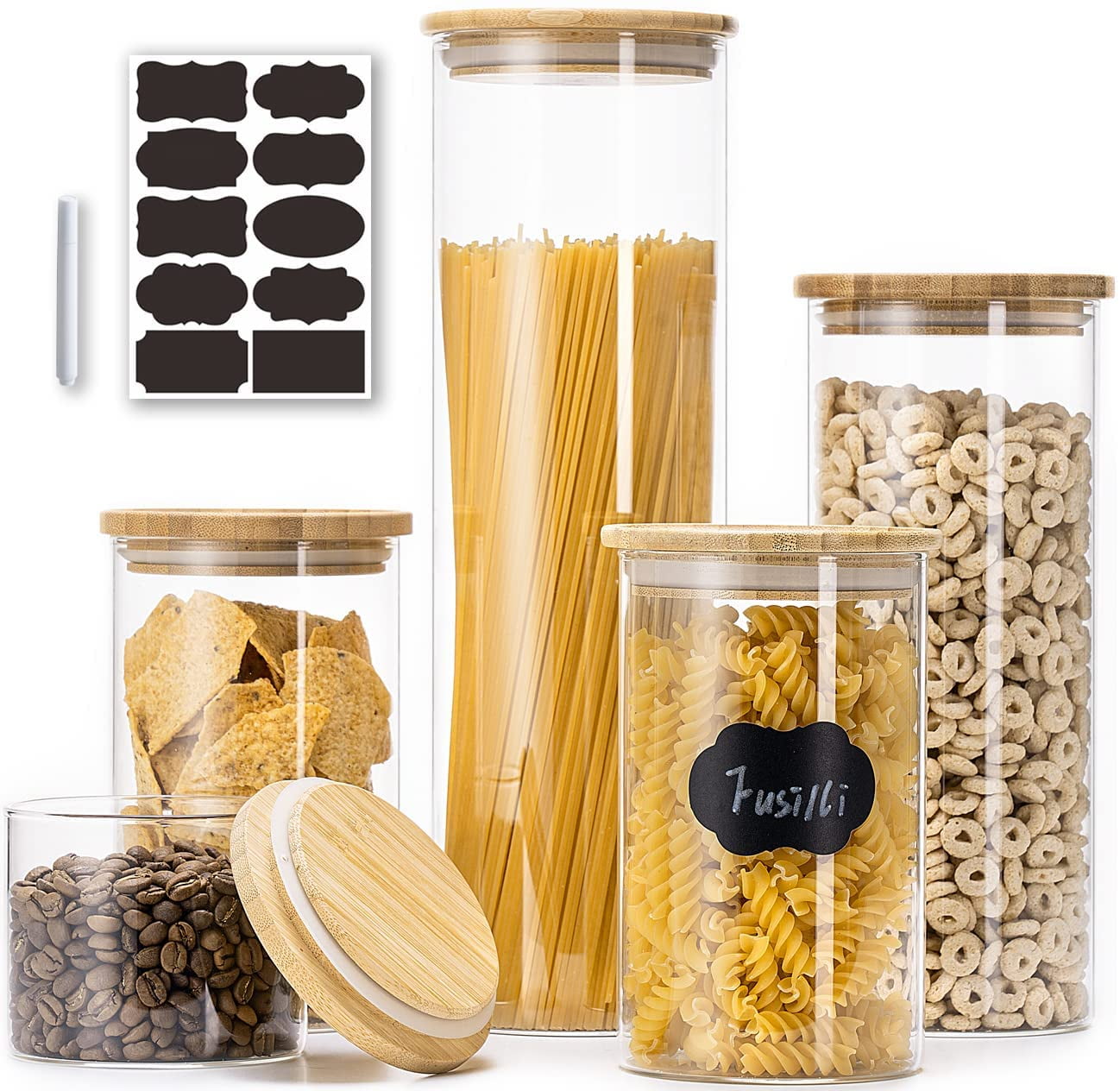 Glass Kitchen Storage Jar Airtight Sealed Food Preserve Cans Tank w Bamboo Lid