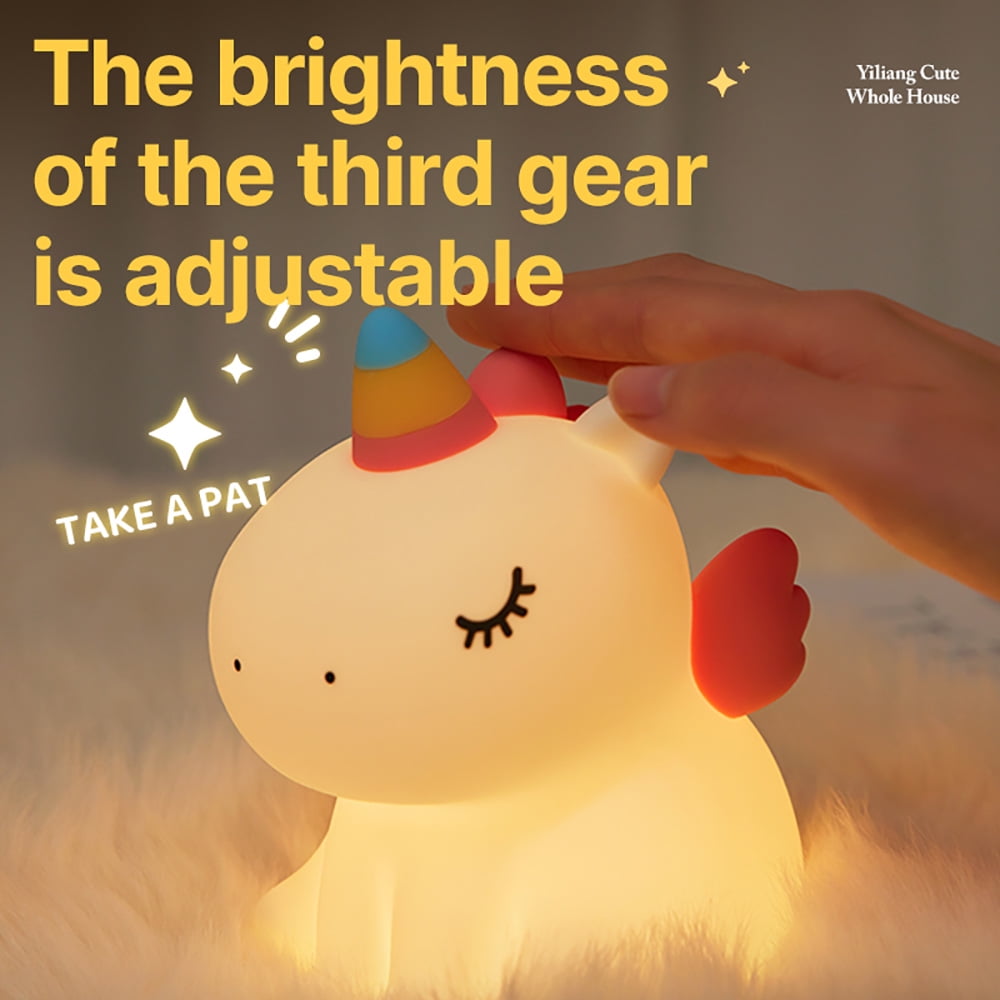 Unicorn Night Light, Soft Silicone LED Night Light Cute Animal Bedroom Lamp 3 Level Dimmable Nursery Night Light for Toddler Baby Kids