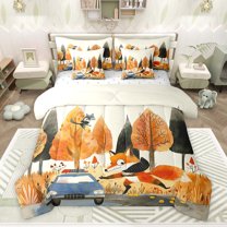 Castle Fairy Cute Orange Fox Bedding Comforter Set for Teens,Cartoon King Bedding Sets
