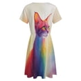 thumbnail image 5 of Rainbow Colored Cat Dress Fashion Beach Short Sleeve Dresses Female Party Printed Sundress, 5 of 7