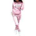 thumbnail image 1 of Fashnice Survêtements pour Femmes Manches Longues Ensemble 2 Pcs Ensemble de Jogging à Capuche Chaud Rose P, 1 of 2