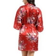 thumbnail image 2 of Defitshape Women's Satin Kimono Robe Lightweight Silk V Neck Pattern Dressing Gown Floral Print Bathrobe Short Belted Spa Sleepwear Bridal Bride 3/4 Sleeve Red XX-Large, 2 of 5