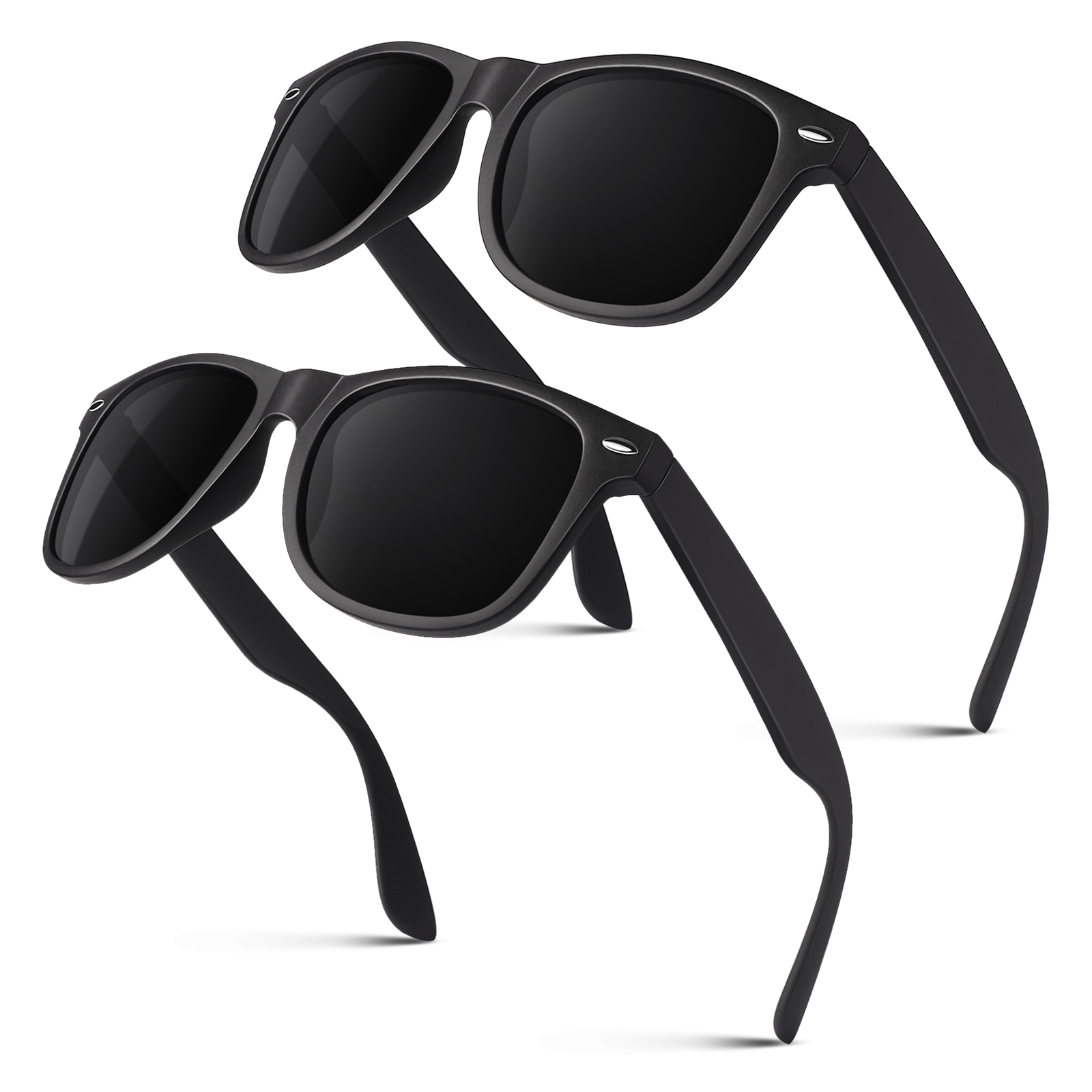 Sunier Polarized Sunglasses for Men Women Classic Retro Black Shades for Driving Fishing UV Protection -2 Pack