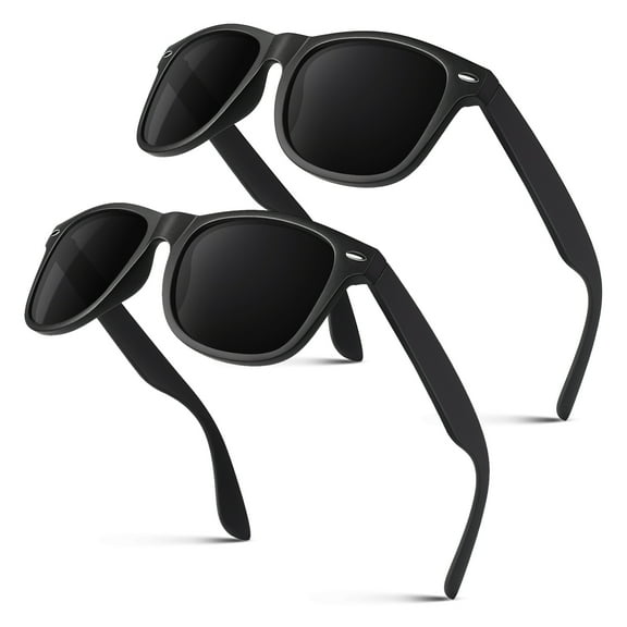 Sunier Polarized Sunglasses for Men Women Classic Retro Black Shades for Driving Fishing UV Protection -2 Pack