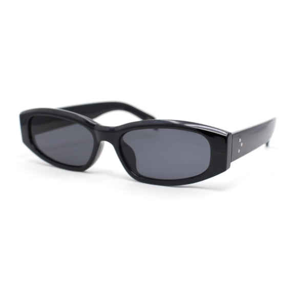 Womens Mod Narrow Rectangle Plastic Retro Sunglasses All Black
