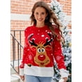 thumbnail image 4 of Suéter de punto navideño para mujer, otoño e invierno, nuevo, cuello redondo, manga larga, estampado, moda, informal, jersey de punto, top femenino, 4 of 5
