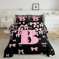 thumbnail image 2 of jejeloiu Initial Letter B Bedding Comforter Set,Kawaii Bow Bowknot Twin Comforter Sets,Light Pink Black Bedding Set For Girls,Breathable Bedroom Decoration Reversible,2pcs, 2 of 8