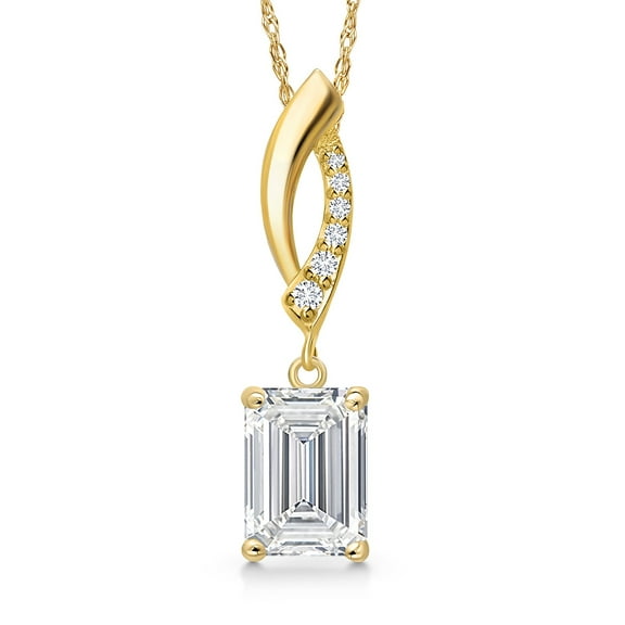Gem Stone King 2 Ct Emerald Cut 14K Yellow Gold IGI Certified Lab Grown Diamond Pendant Necklace for Women | E-F Color | VS1-VS2 Clarity | 18 inches Chain