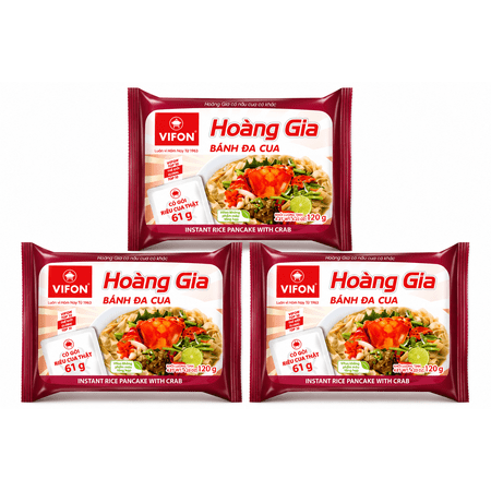 VIFON Royal Crab Noodle Soup (Banh Da Cua), Authentic Vietnamese Instant Rice Noodles with Crab Flavored Broth, Traditional Hai Phong Style, 4.23 oz Each, Pack of 3