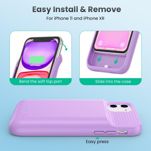 Funda con batería QTshine de 7500 mAh para iPhone 11/XR de 6,1" color morado