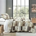 thumbnail image 4 of DDUOXIN Patchwork Plaid Queen Size Quilt - 100% Cotton Farmhouse Cream/Brown/Gray Cabin Queen Size Quilt Set, Bear & Deer Animal Tree Pattern, 3-Piece Full/Queen Quilted Bedspread with 2 Shams -98x90, 4 of 9
