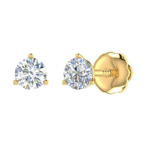 1/2 Carat Round Diamond Stud Earrings in 14K Yellow Gold (with Screw Back)