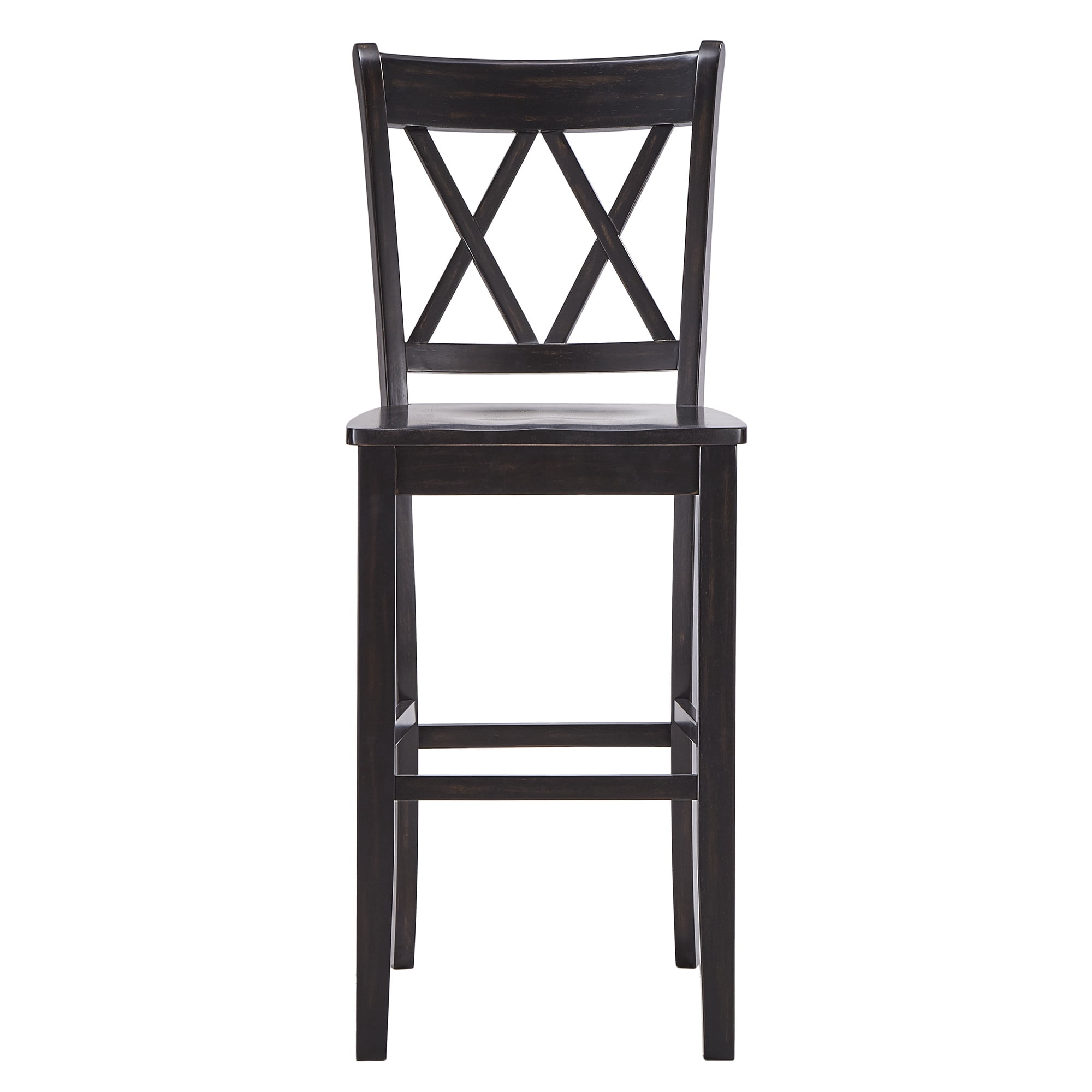 Weston Home Farmhouse Vintage Double X Solid Wood Bar Height Chair, Set of 2, Antique Black