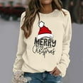 thumbnail image 2 of Fiaer Merry Christmas Sweatshirts for Women Santa Hat Plus Size Pullover Baggy Long Sleeve Trendy Crew Neck Tops Beige XL, 2 of 4