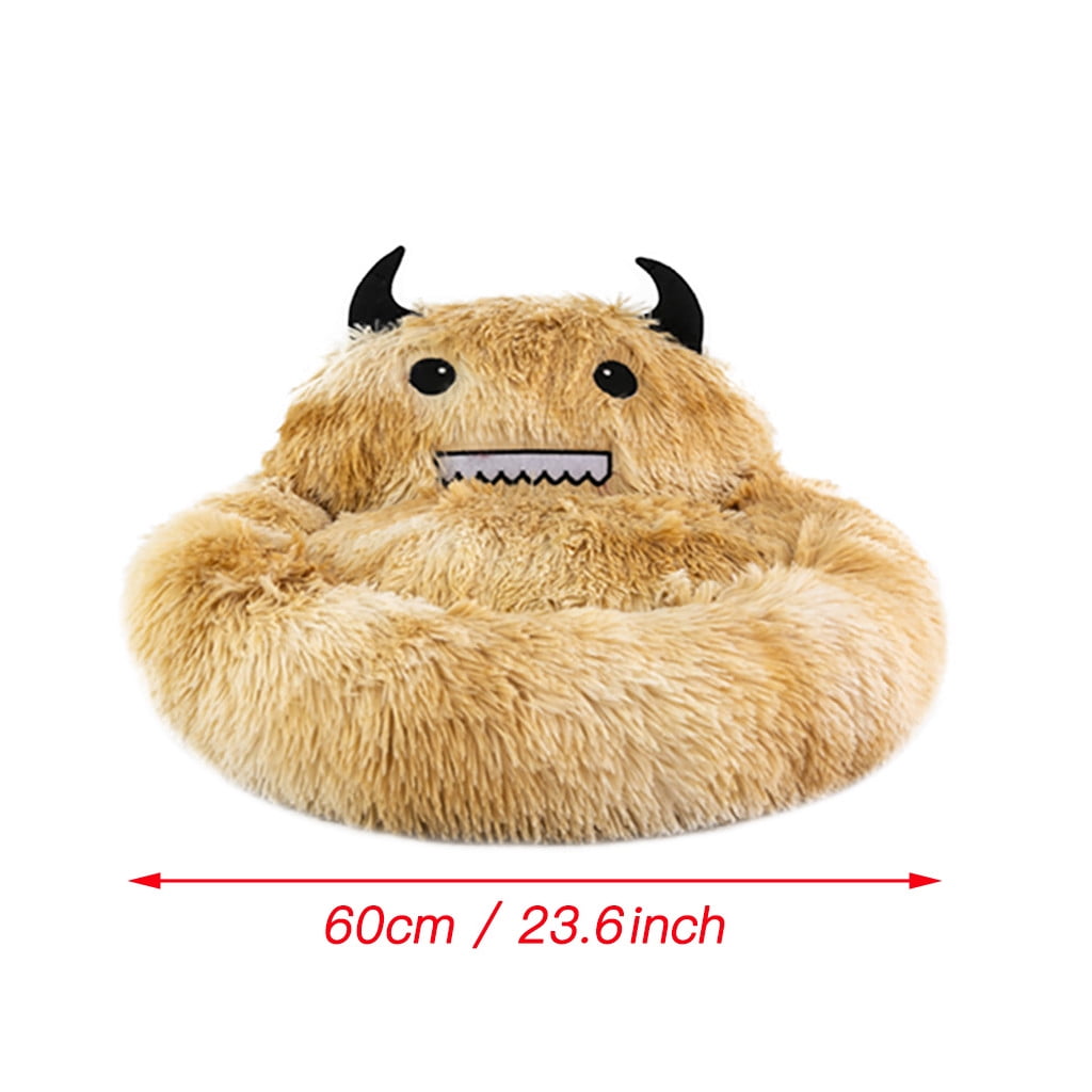 PureCasa Semi-Enclosed Cute Dog Cat Bed for Fall Winter, Comfortable Long Plush Fluffy Pet Pad House Thermal Kennel, Creative Sleeping Cushion Pads for Small Cats Dogs, Round, 1 Pack, L, Brown