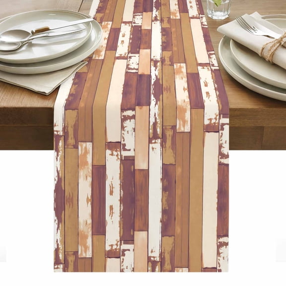 Brown Beige Table Runner - 36 Inch Long, Kitchen Dining Table Runner Dresser Scarves, Vintage Farmhouse Shabby Wooden Grain Farmhouse Decor for Coffee Tables Wedding Party Banquet