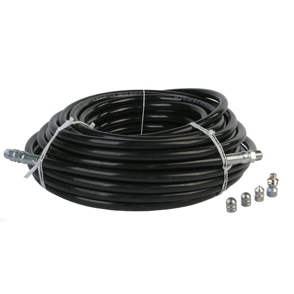 Sewer Jetter Hose & 4 Nozzles 3/8in.x 100ft. 4000 PSI & 9.0 Orifice Stainless Steel DLX Thruster Flusher Degreaser Spinner