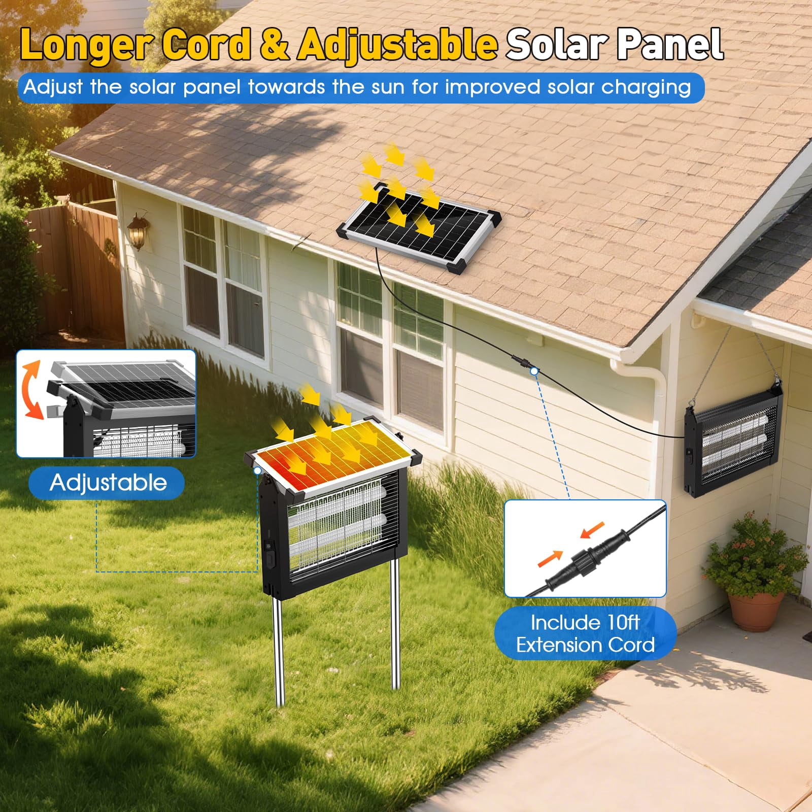 Solar Zapper Outdoor  4500v Mosquito Waterproof 1/2 Acre Coverage Rechargeable Electric Fly Cordless Portable Traps For Backyard Patio Camping Indoor