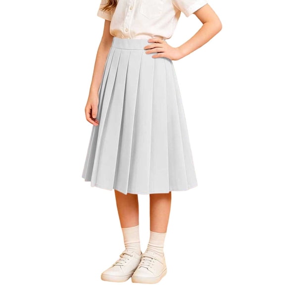SAWOBUUN Girls' Pleated Midi Skirt Casual A Line High Waist Skirt School Uniform Back to School Skirt