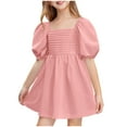 thumbnail image 2 of Luxalzxs Babydoll Mini Dress for Girl Summer Square Neck Puff Sleeve High Waist A-Line Smocked Dresses Toddler Baby Girl Solid Color Casual Boho Party Dress 3-14 Years, 2 of 8