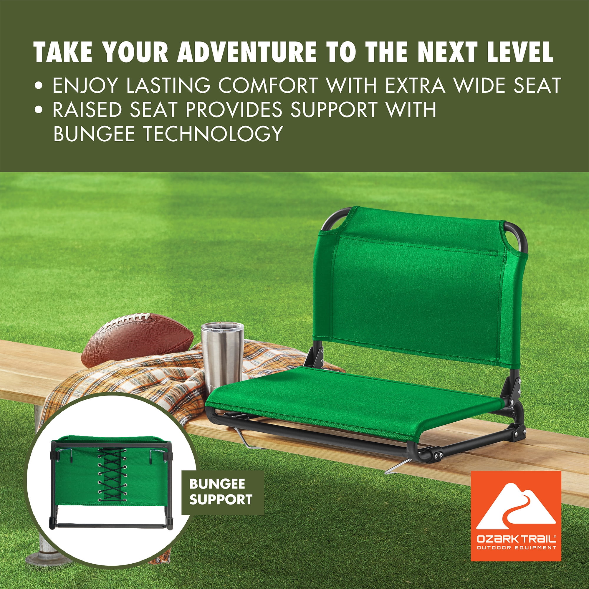 Ozark Trail Extra-Wide Bleacher Stadium Seat Bright Green