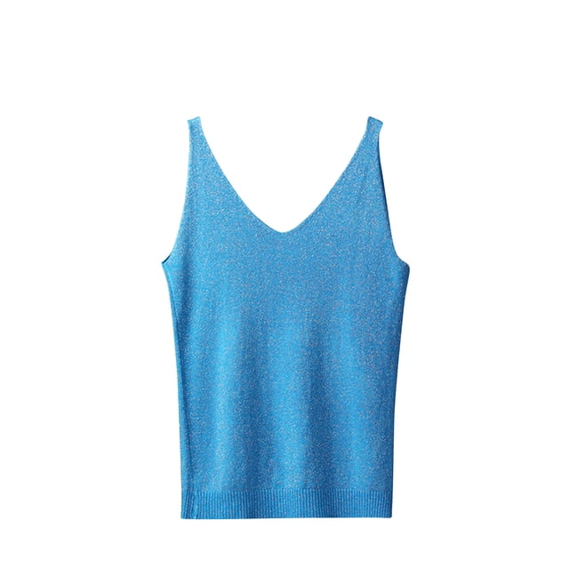 FAIWAD Womens Summer Knit Tank Top Sleeveless V Neck Spaghetti Strap Tops Slim Stretch Pullover Tops