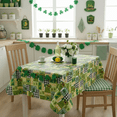 thumbnail image 3 of Serafina Home St. Patrick's Day Irish Vinyl Flannel Backed Tablecloth for Dining Room Kitchen Table Decor: St. Pat's Lucky Shamrock Clovers Green White Yellow Gold St. Pats Patchwork 52" x 102", 3 of 14