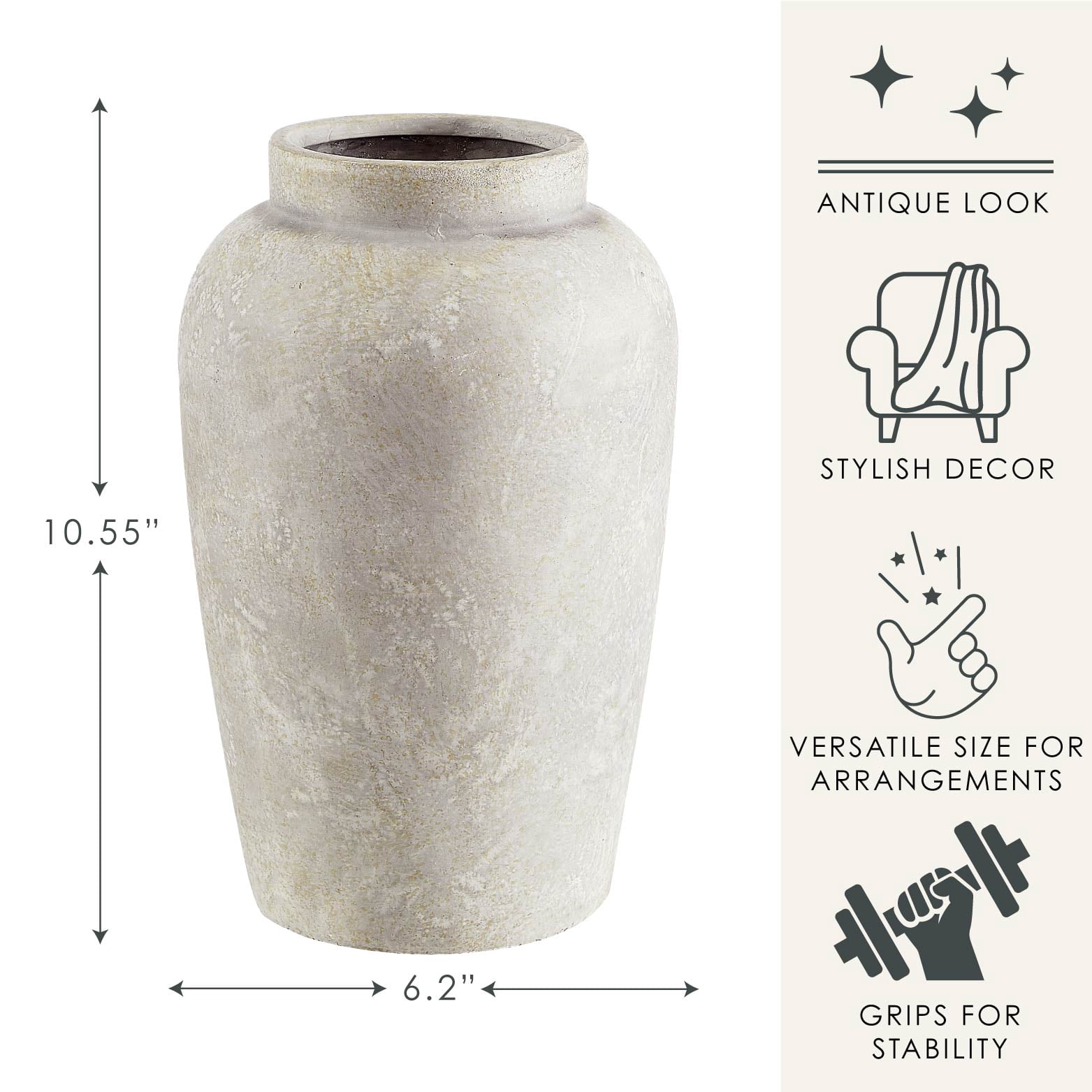 Home Decor Collection Antique-Style Ceramic Vase, 6.3" L x 6.2" W x 10.55" H